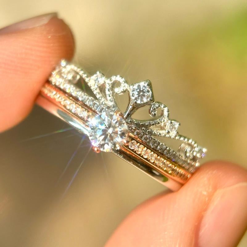 Princess Crown 925 Sterling Silver Moissanite Ring Set Wedding Rings Girlfriend Gift Jewelry
