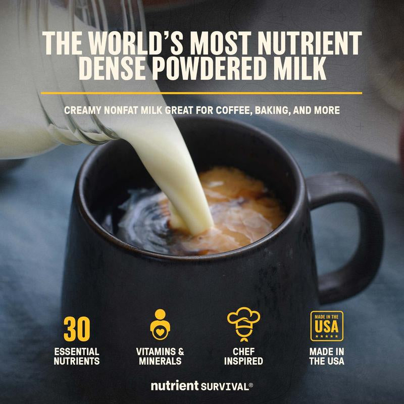 Nutrient Survival Vitamin Powdered Milk, Freeze Dried Prepper Supplies & Emergency Food Supply, 21 Essential Nutrients, Soy & Gluten Free, Shelf Stable up to 25 Years, One Can, 50 Servings