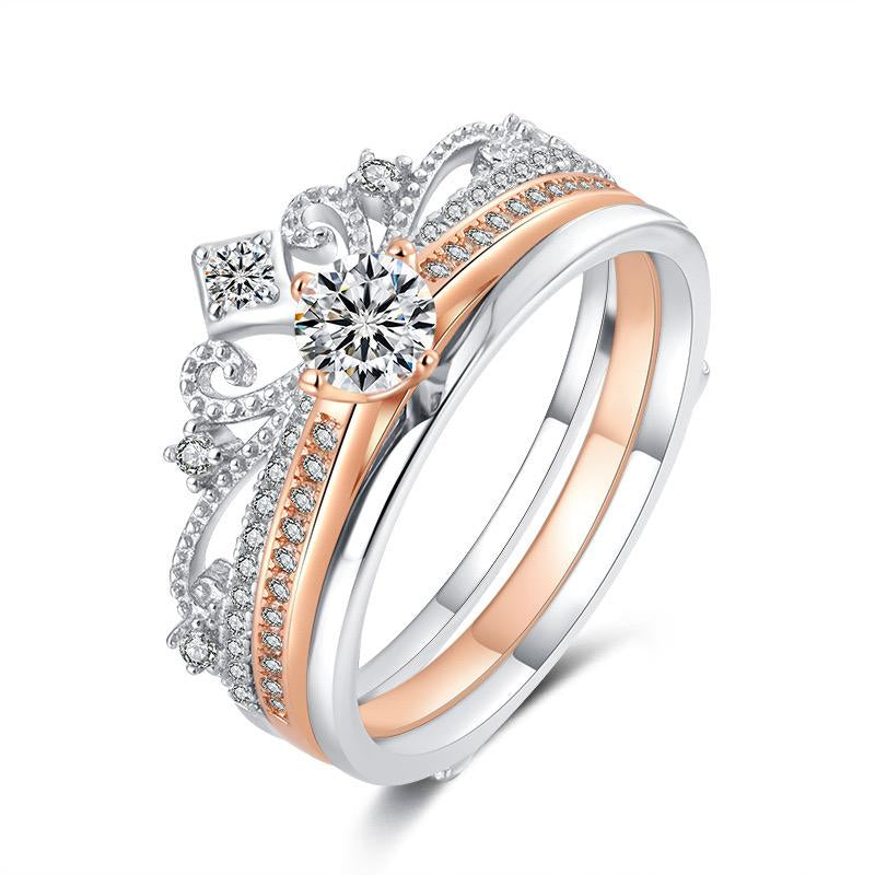 Princess Crown 925 Sterling Silver Moissanite Ring Set Wedding Rings Girlfriend Gift Jewelry