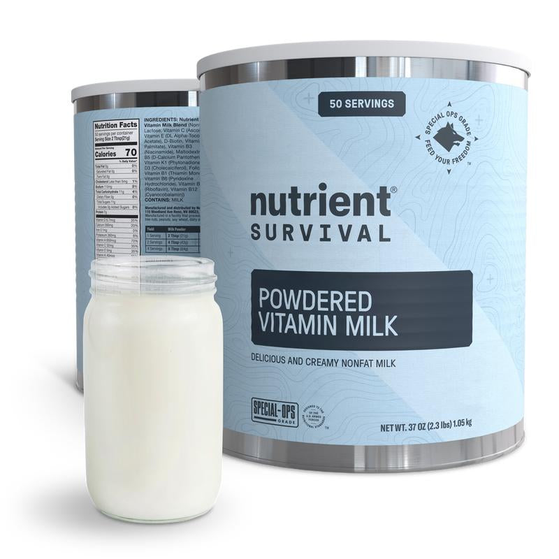 Nutrient Survival Vitamin Powdered Milk, Freeze Dried Prepper Supplies & Emergency Food Supply, 21 Essential Nutrients, Soy & Gluten Free, Shelf Stable up to 25 Years, One Can, 50 Servings