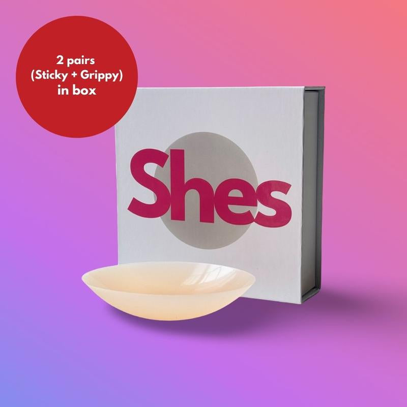 SHES Two Pairs in Box Nipple Covers - One Adhesive and One Non-Adhesive, Lightweight, Comfortable, Backless, Fabrics, Seamless