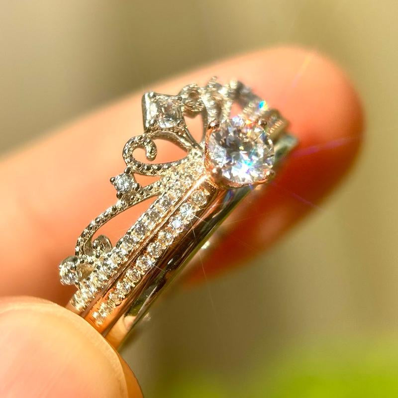 Princess Crown 925 Sterling Silver Moissanite Ring Set Wedding Rings Girlfriend Gift Jewelry