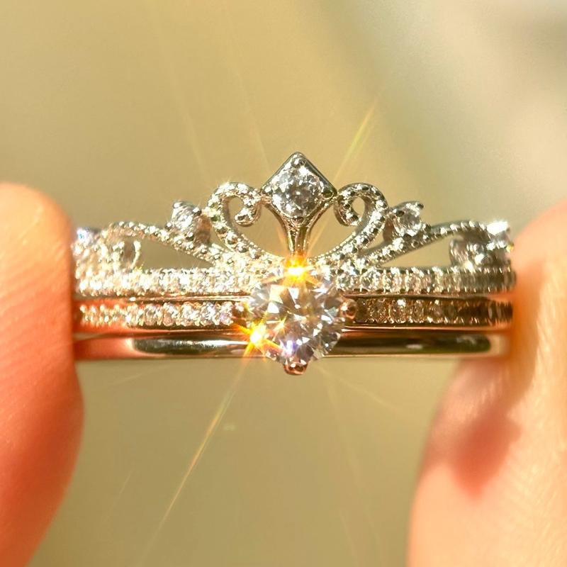 Princess Crown 925 Sterling Silver Moissanite Ring Set Wedding Rings Girlfriend Gift Jewelry