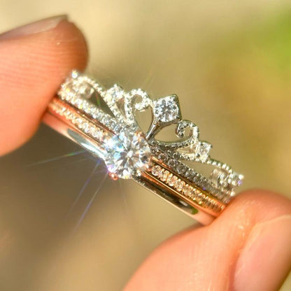 Princess Crown 925 Sterling Silver Moissanite Ring Set Wedding Rings Girlfriend Gift Jewelry