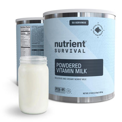 Nutrient Survival Vitamin Powdered Milk, Freeze Dried Prepper Supplies & Emergency Food Supply, 21 Essential Nutrients, Soy & Gluten Free, Shelf Stable up to 25 Years, One Can, 50 Servings