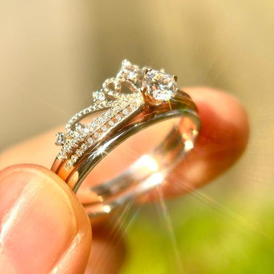 Princess Crown 925 Sterling Silver Moissanite Ring Set Wedding Rings Girlfriend Gift Jewelry